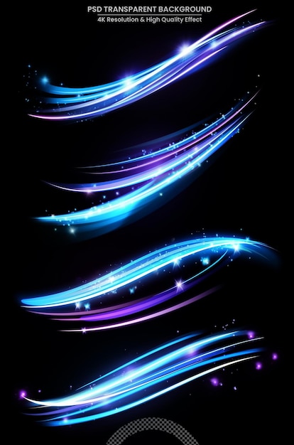 Power energy Futuristic wave Flash Magic sparks Neon wind lines Glow effect Transparent Background