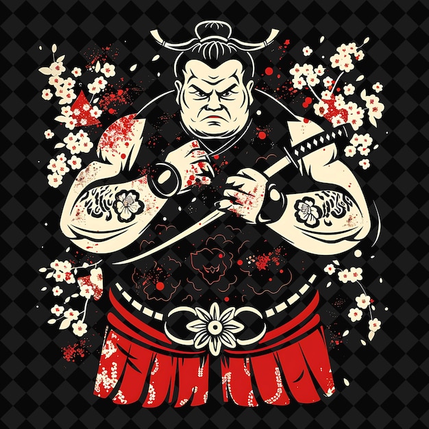 Powerful Asian Yak Sumo Portrait Wielding a Kanabo With a Mi Illustration Animal Warrior Character