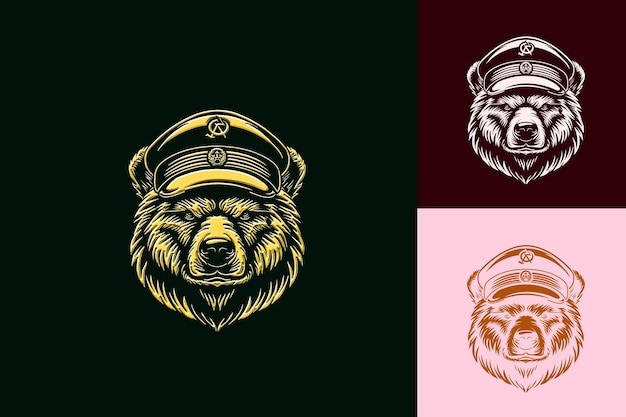 PSD powerful bear animal mascot logo with russian ushanka hat an cute abstract vector designs