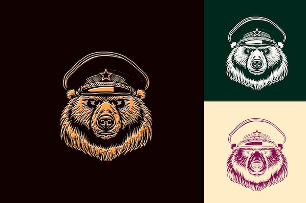 PSD powerful bear animal mascot logo with russian ushanka hat an cute abstract vector designs