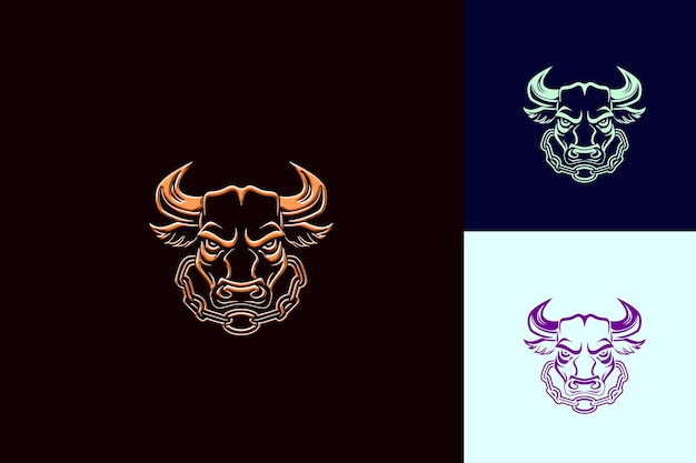 PSD powerful bull mascot logo with a ring and chain designed wit cute abstract vector designs