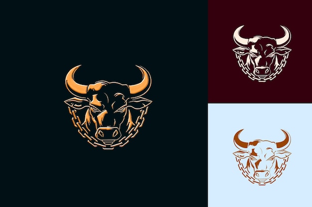 PSD powerful bull mascot logo with a ring and chain designed wit cute abstract vector designs