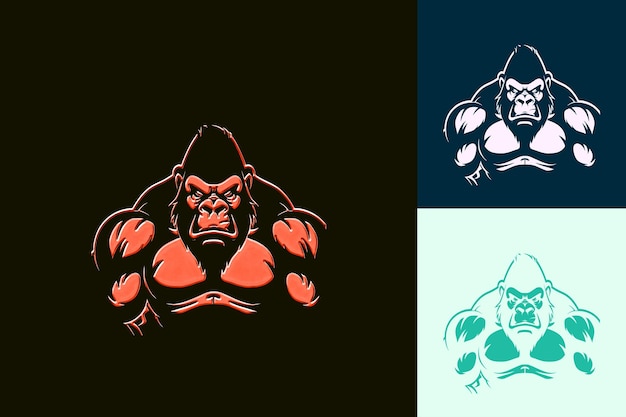 PSD powerful gorilla mascot logo with muscles and a fierce expre cute abstract vector designs