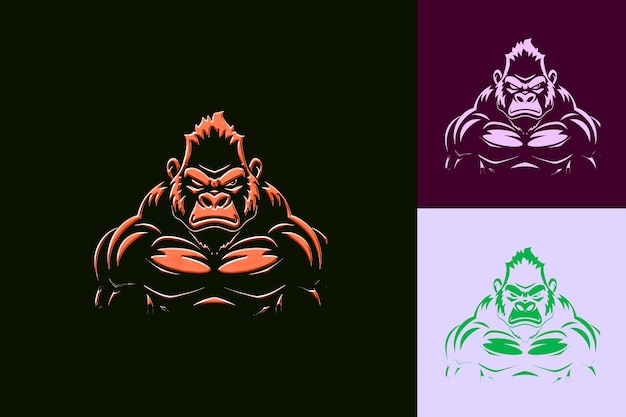 PSD powerful gorilla mascot logo with muscles and a fierce expre cute abstract vector designs