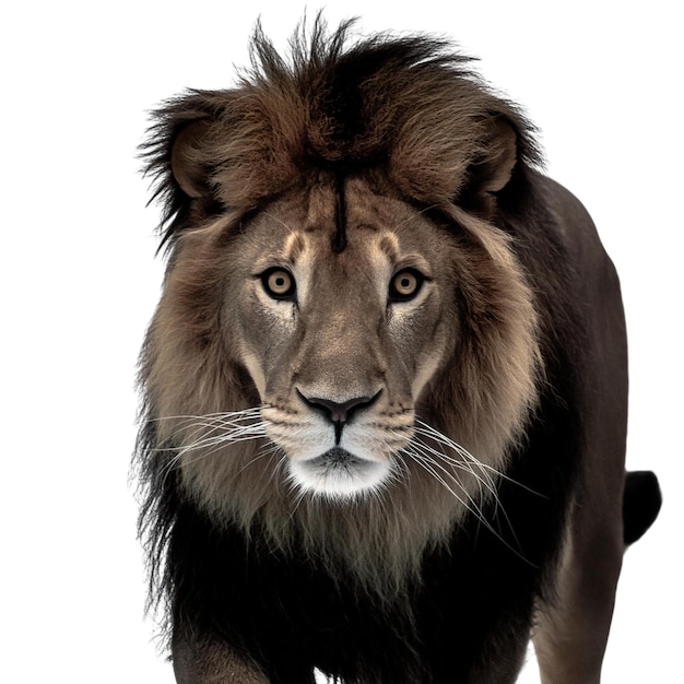 Powerful lion lying on white background