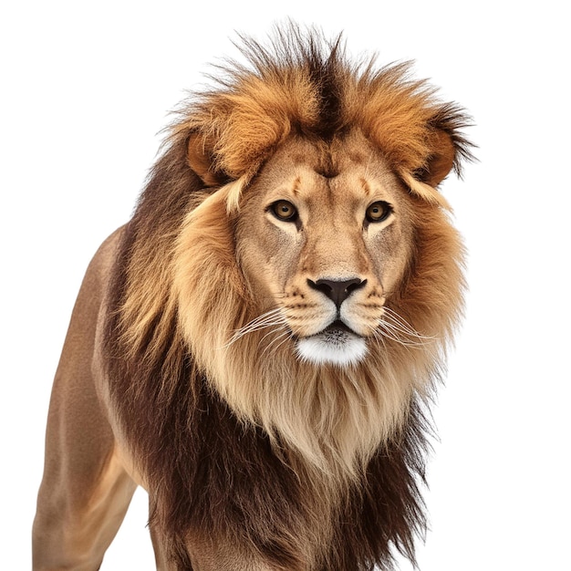 Powerful lion lying on white background