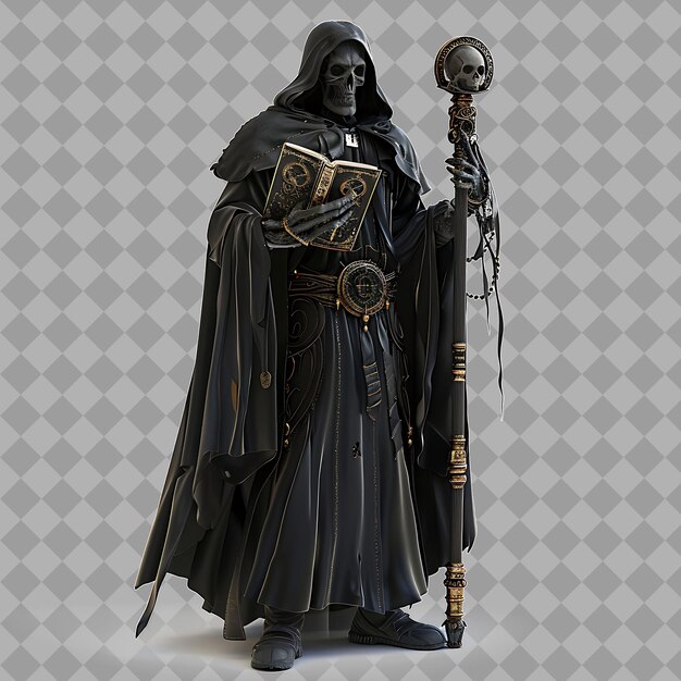 Powerful Warlock Dark Sorcerer With Lean Form Black Robes Ma Isolated 3D Character Illustration