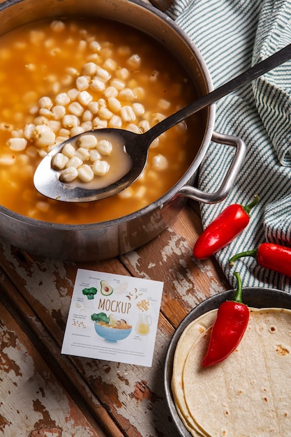 Pozole with business card mockup design