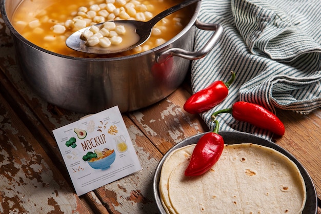 Pozole with business card mockup design