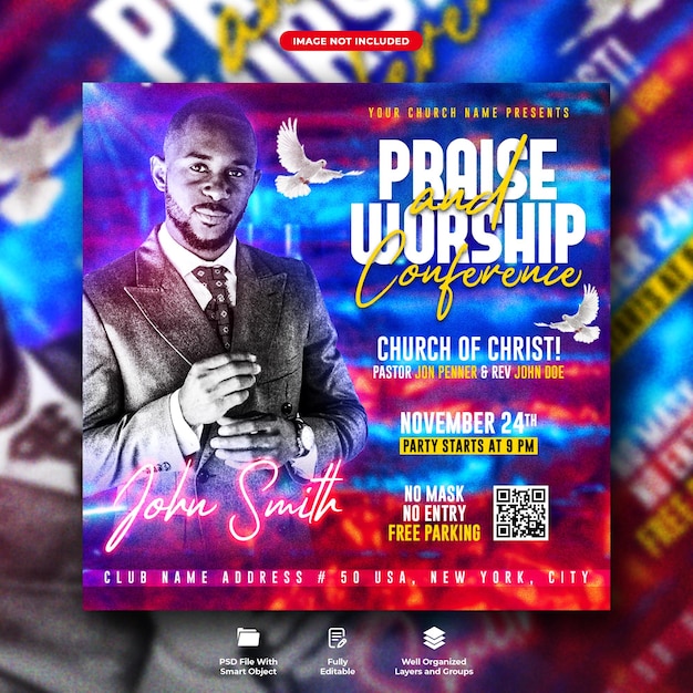 Praise and worship church flyer and social media web banner template