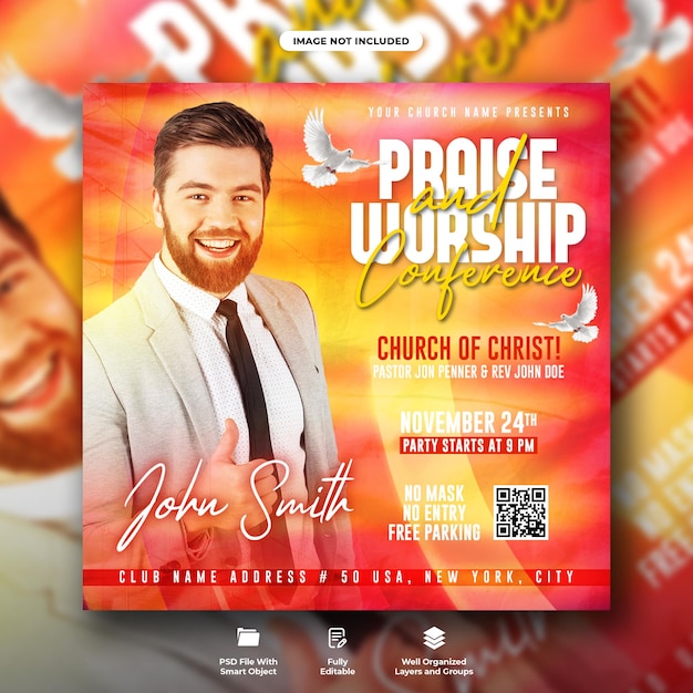 praise and worship conference flyer and social media post template