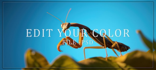 PSD praying mantis perched on a leaf