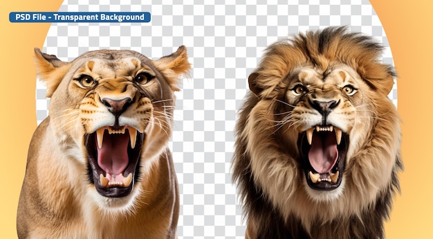 PSD predators of the savannah set of angry lion and aggressive lioness