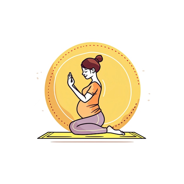 PSD a pregnant woman practices yoga cartoon illustration