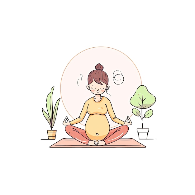 A Pregnant Woman Practices Yoga Cartoon Illustration