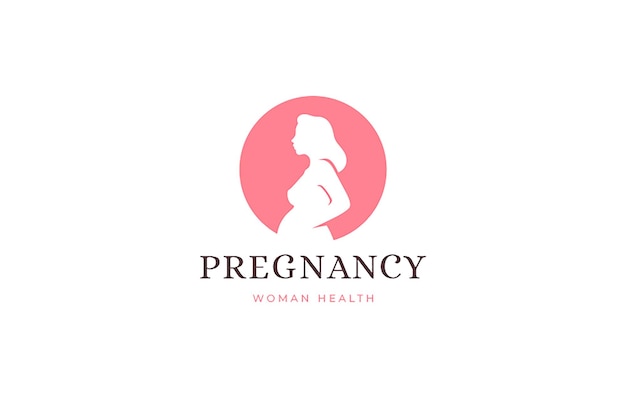 Pregnant woman silhouette pink minimal logo design template for childbirth health clinic