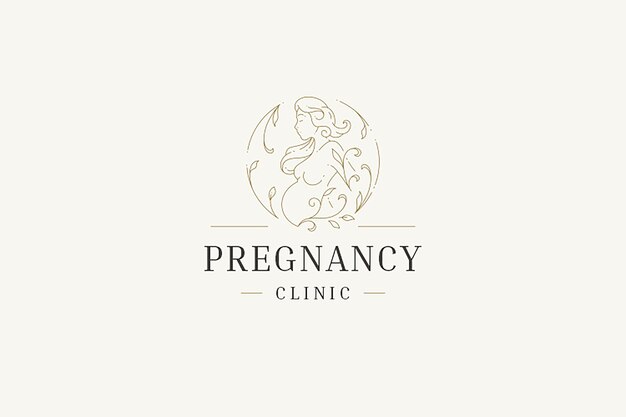 PSD pregnant woman tummy floral filigree curved golden minimal line logo design template