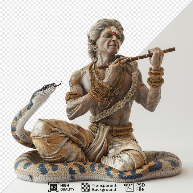 premium of 3d indian cartoon snake charmer playing flute to mesmerize cobra on transparent background