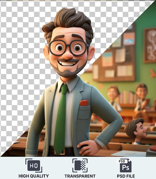 Premium of 3D teacher cartoon educating young minds in a classroom