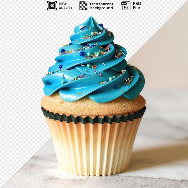 premium of blue cupcake png clipart featuring a white cupcake with a blue frosting placed against a white wall with a dark shadow in the background