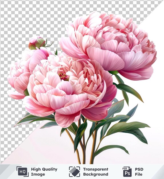 PSD premium of bouquet of pink peony flowers on transparent background vector illustration