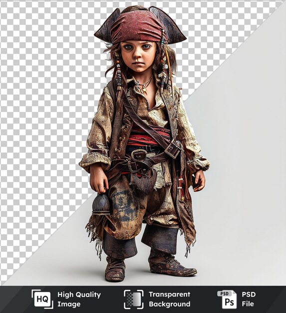 PSD premium child in a pirate costume isolated on transparent background