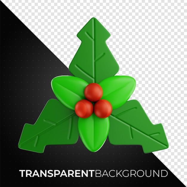 Premium Christmas leaf icon 3d rendering on isolated background PNG