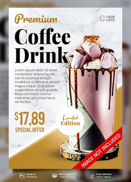 Premium coffee drink limited edition menu cafe restaurant with decoration poster banner template