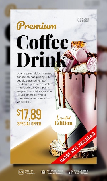 Premium coffee drink limited edition with decoration social media instagram post stories banner template