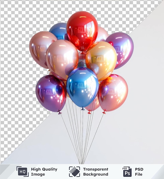 Premium of colorful balloons set isolated on transparent background including red blue pink and