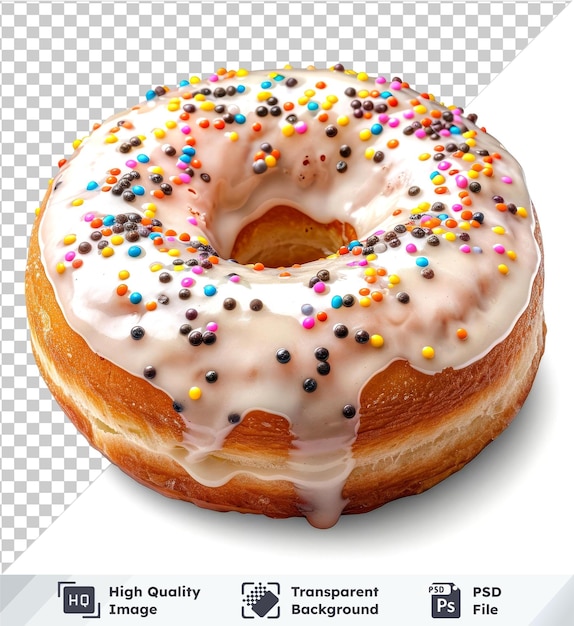 premium of donut with white glaze isolated on transparent background