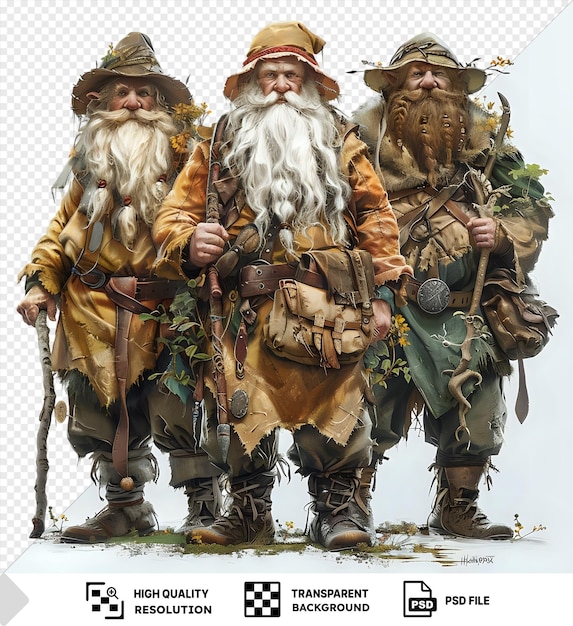 premium of dwarves norse beings with long beards and brown hats stand in front of a white sky one with a long gray and white beard and the other with a white and gray beard