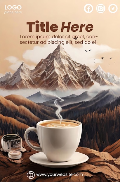 Premium Flyer template with Coffee and mountain illustration