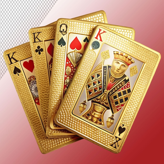 premium golden king and queen playing card deck isolated on transparent background