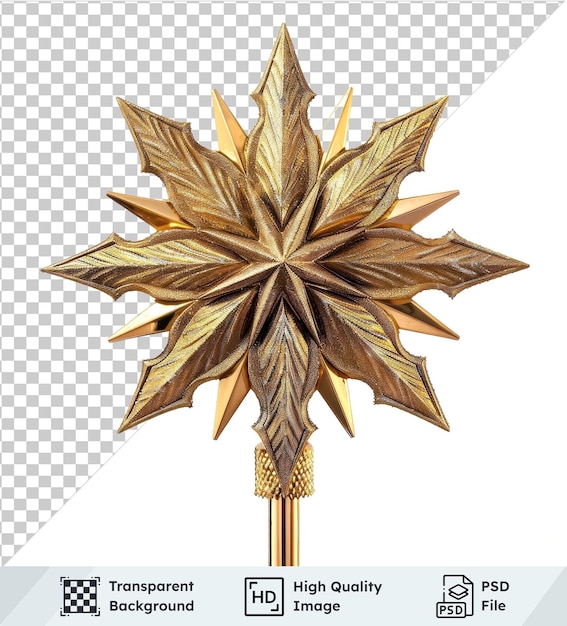 premium golden star tree topper isolated on transparent background