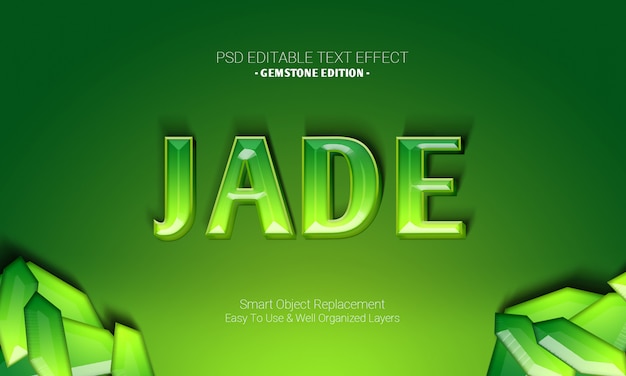 PSD premium graphic desgign software editable 3d text effect in gemstone edition of green jade shiny design