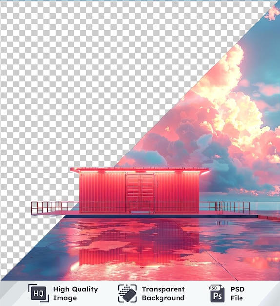 premium of high quality psd container with a red building and blue sky in the background