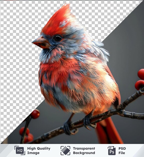 Premium of high quality psd image of vibrant orange bird perched on branch