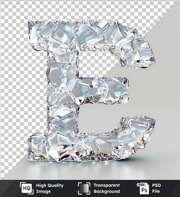 Premium of high quality psd letter e with ice elements in 3D rendering