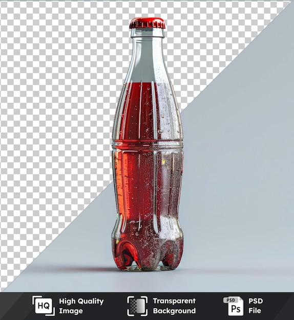 premium of high quality psd soda bottle with red cap and reflection on isolated background