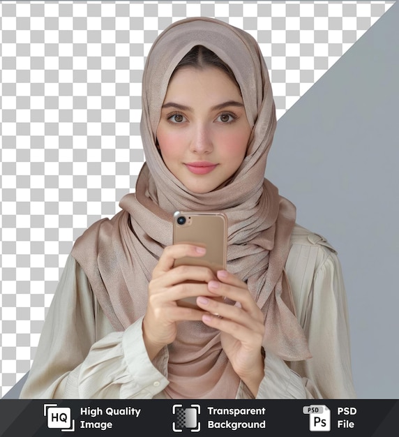 premium of high quality psd young beautiful woman taking selfie with smartphone indoor isolated isolated background