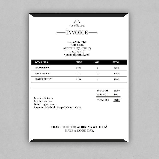 PSD premium invoice for a highclass brand or business