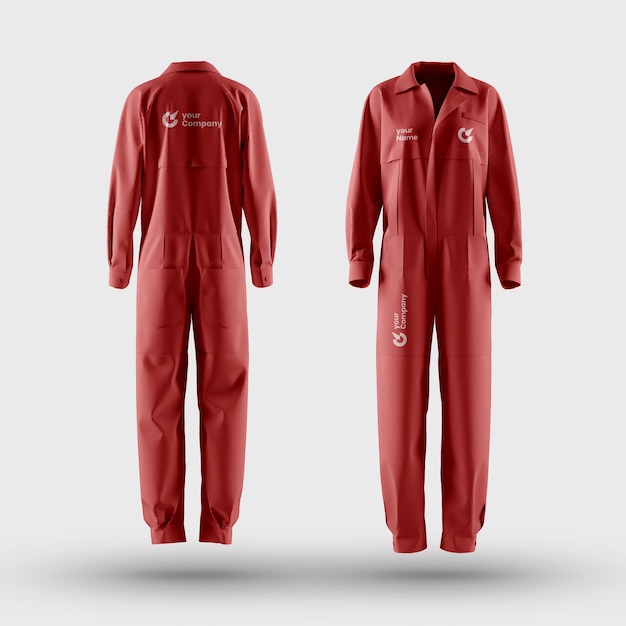 premium mechanic overall cloth mockup front and back view