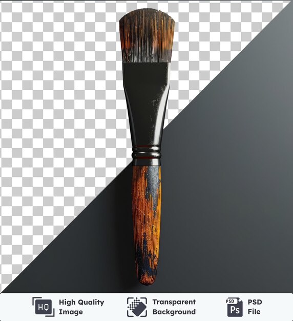 PSD premium mockup of a brush with a wooden handle against a gray and black wall