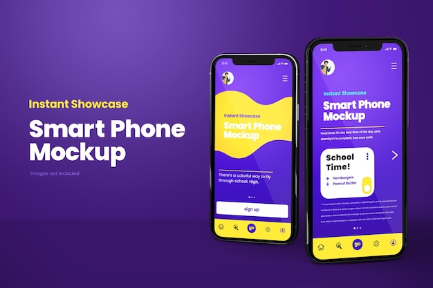 Premium Phone mockup of two iphone 13 on purple gradient background