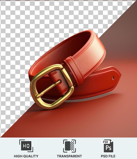 premium photo of a red leather belt with a gold and metal ring featuring a red and orange color scheme and a red shadow in the background