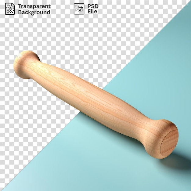 premium photo of a wooden baseball bat rests on a blue table casting a dark shadow