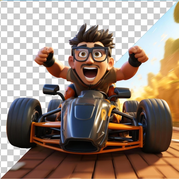 Premium Picture of 3D race car driver cartoon accelerating on a racetrack