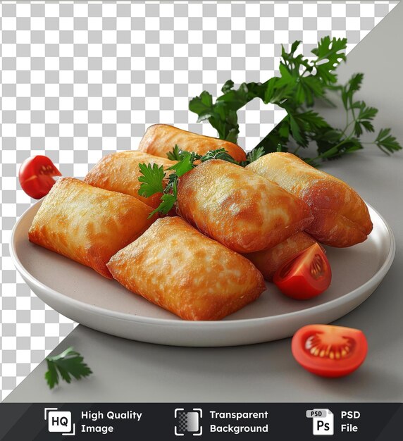 premium of plate of risoles for eid al fitr on a transparent background with a white shadow in the background