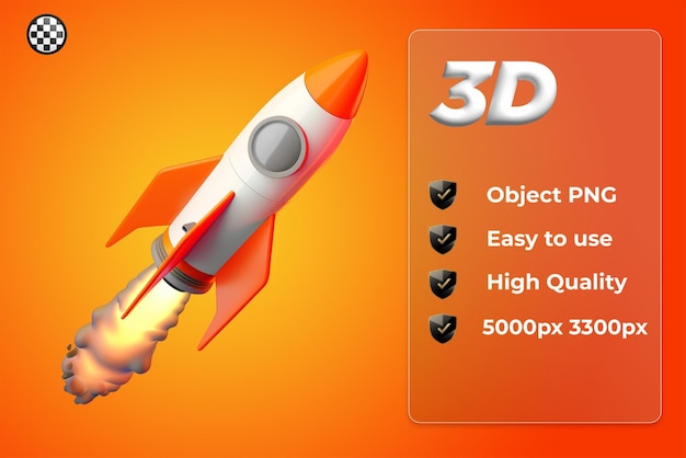 PSD premium png model of a rocket with white orange col